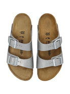 Ciabatte per bambina Birkenstock Kids Arizona argento con doppia chiusura con fibbia - Rubino Kids