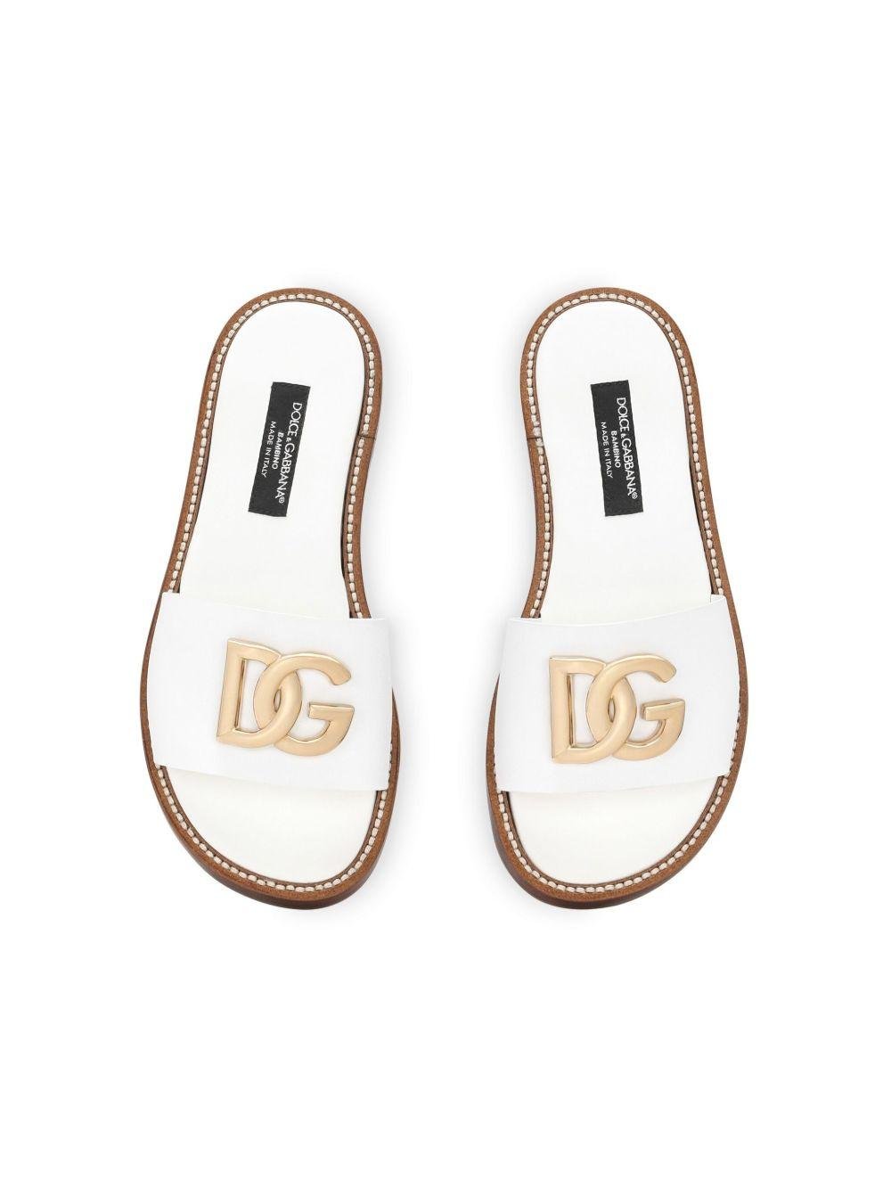 Ciabatte per bambina Dolce & Gabbana Kids bianca con logo color oro - Rubino Kids