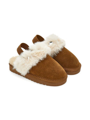 Monnalisa brown slippers for girls with fur trim