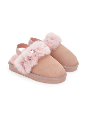 Monnalisa pink slippers for girls with faux fur trim