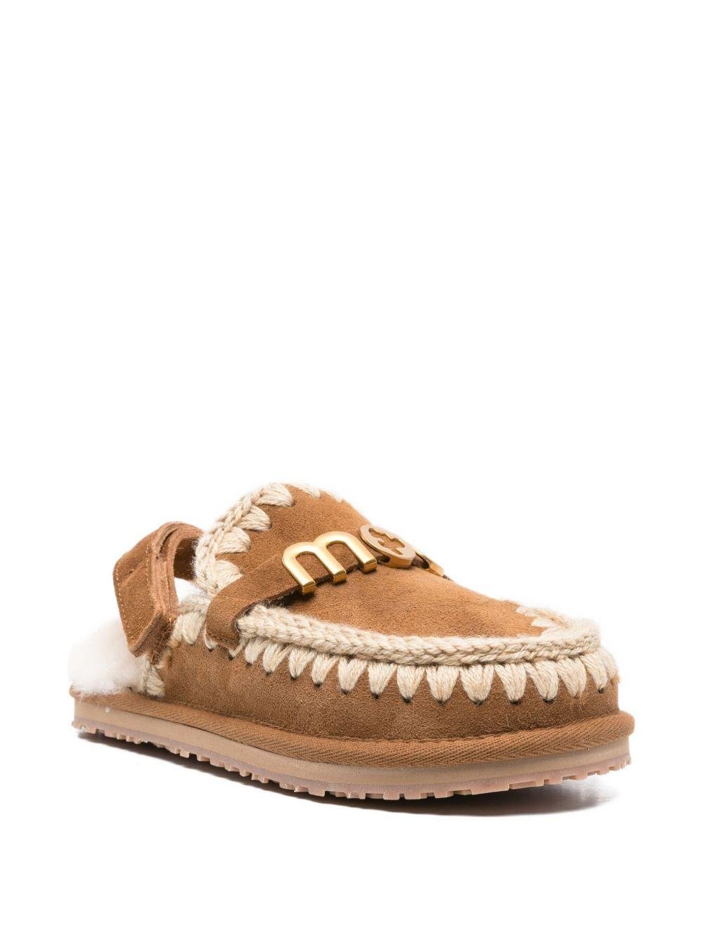 Ciabatte per bambina Mou Kids marroni con dettaglio logo color oro - Rubino Kids