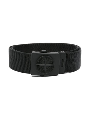Stone Island Junior Black Compass Buckle Belt for Kids with Adjustable Design