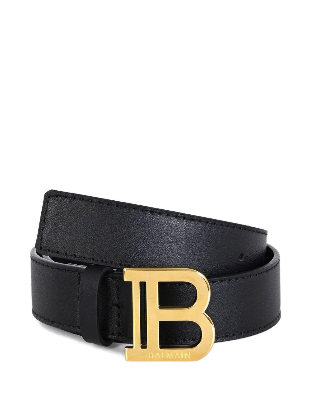 Cintura in pelle per bambini Balmain kids nera con fibbia con logo - Rubino Kids
