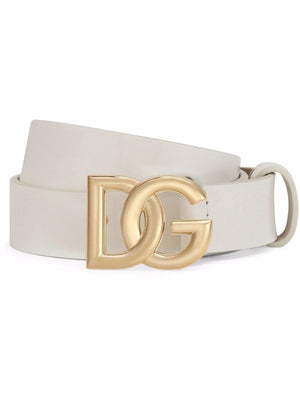 Dolce & Gabbana Kids white belt for girls with gold logo plaque