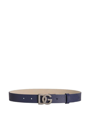 Dolce & Gabbana Kids blue leather belt with silver logo plaque