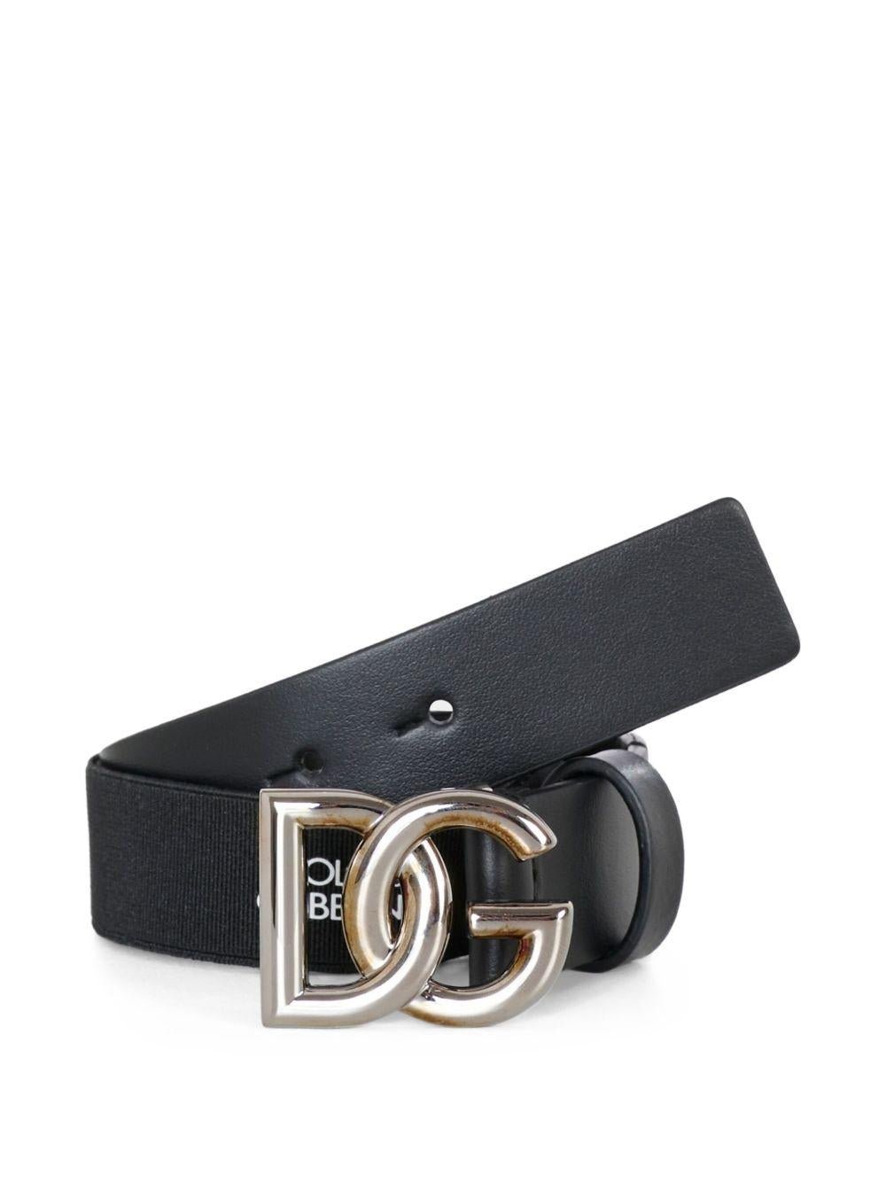 Cintura per bambino Dolce & Gabbana Kids nera con fibbia con logo DG - Rubino Kids