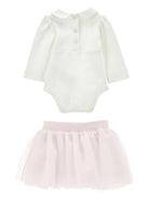 Completo body e gonna per neonata Monnalisa bianco con dettaglio con fiocco - Rubino Kids