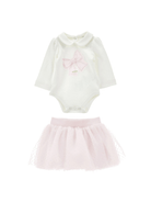 Completo body e gonna per neonata Monnalisa bianco con dettaglio con fiocco - Rubino Kids