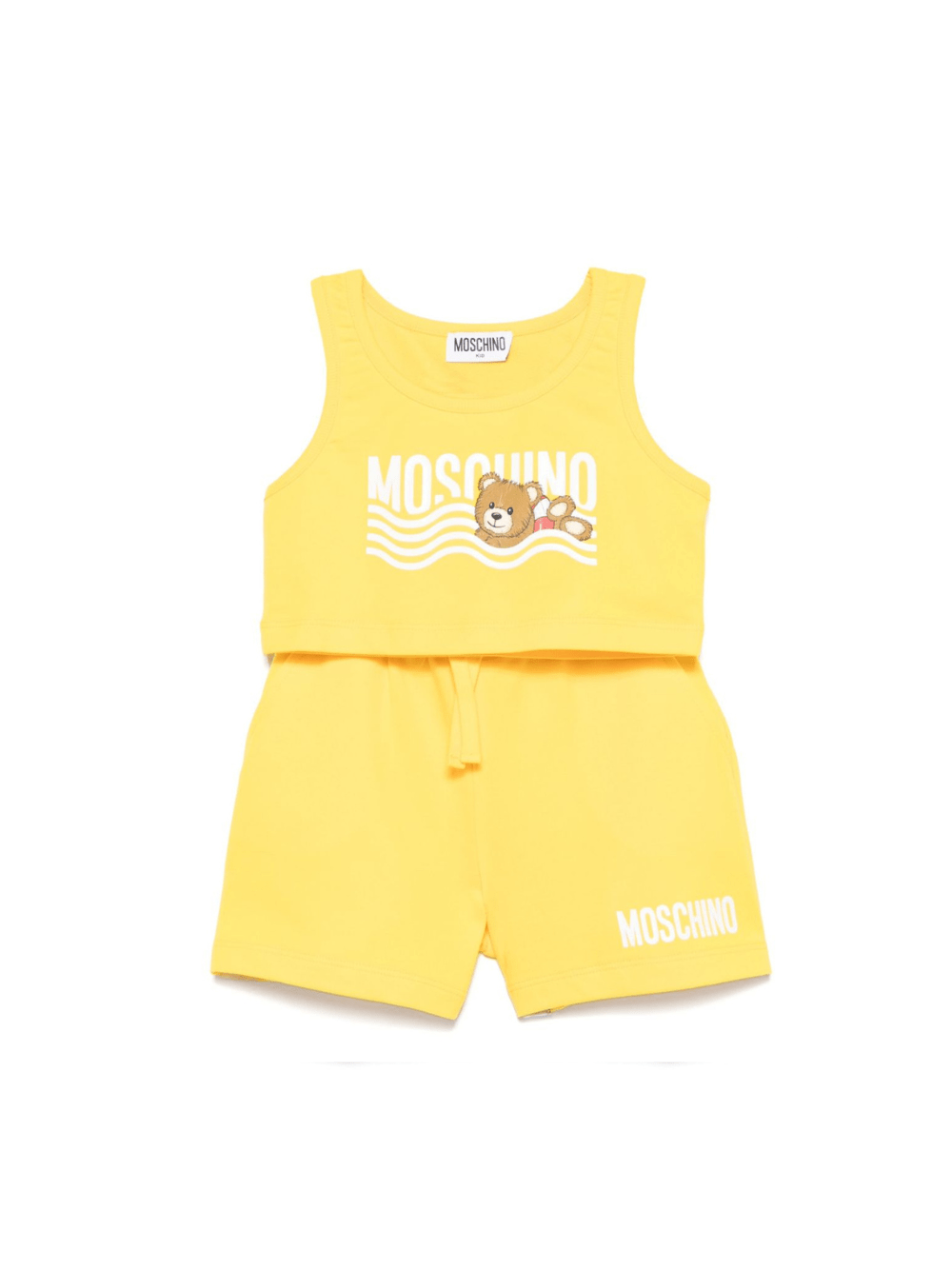 Completo con stampa logo per bambino Moschino Kids giallo con scollo rotondo - Rubino Kids