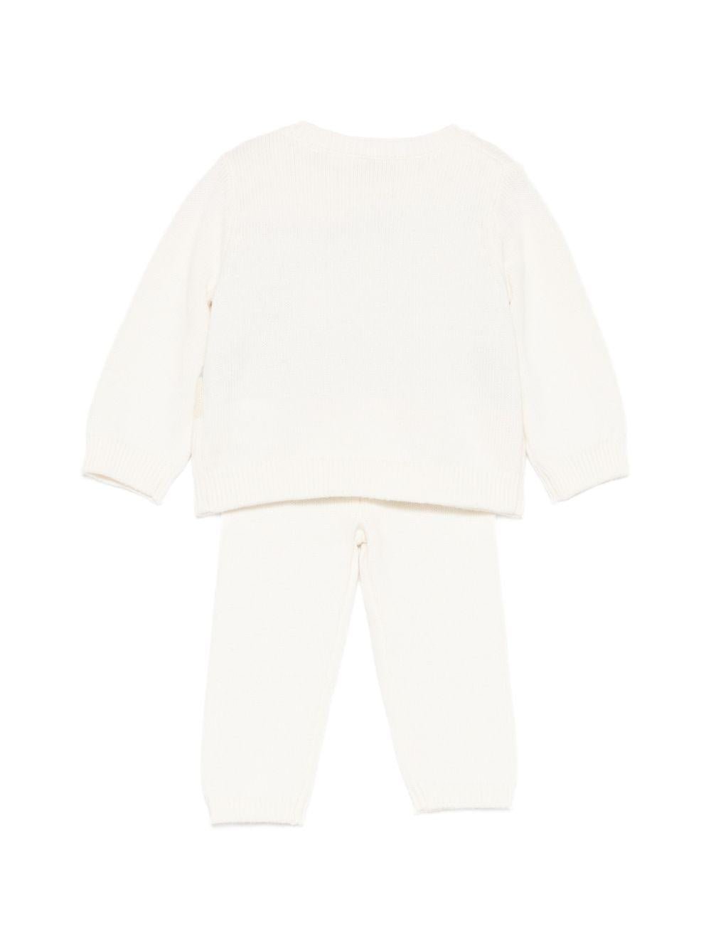 Completo due pezzi maglioncino e pantaloni per neonato Bonpoint beige con disegno ricamato - Rubino Kids