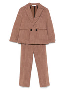 Completo gessato per bambino Paolo Pecora Kids marrone tabacco con chiusura - Rubino Kids