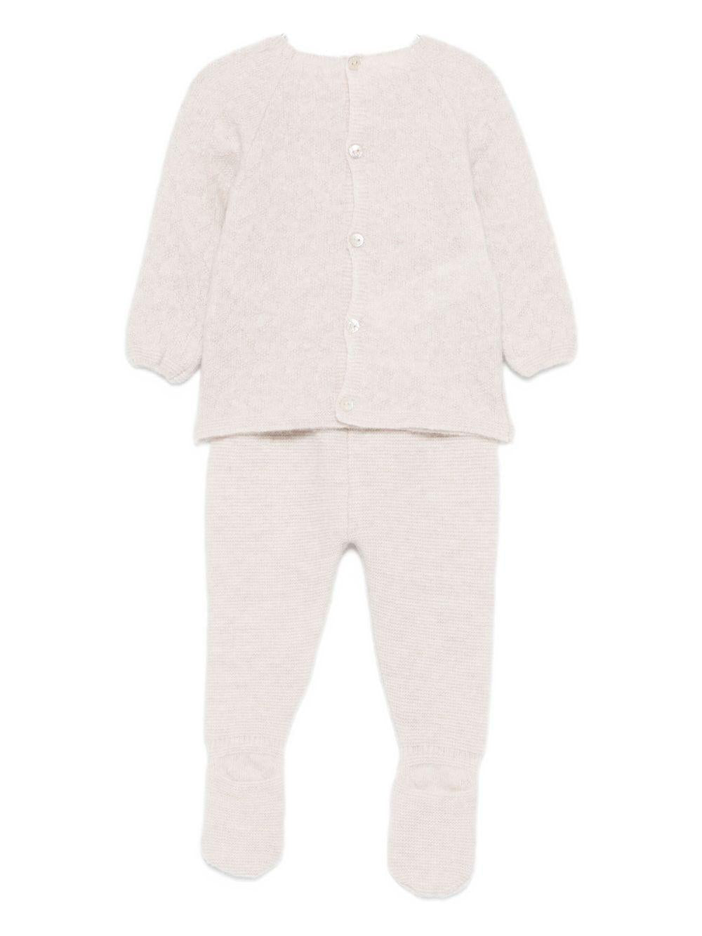 Completo maglione e pantaloni per neonati Paz Rodríguez beige con chiusura con bottoni - Rubino Kids