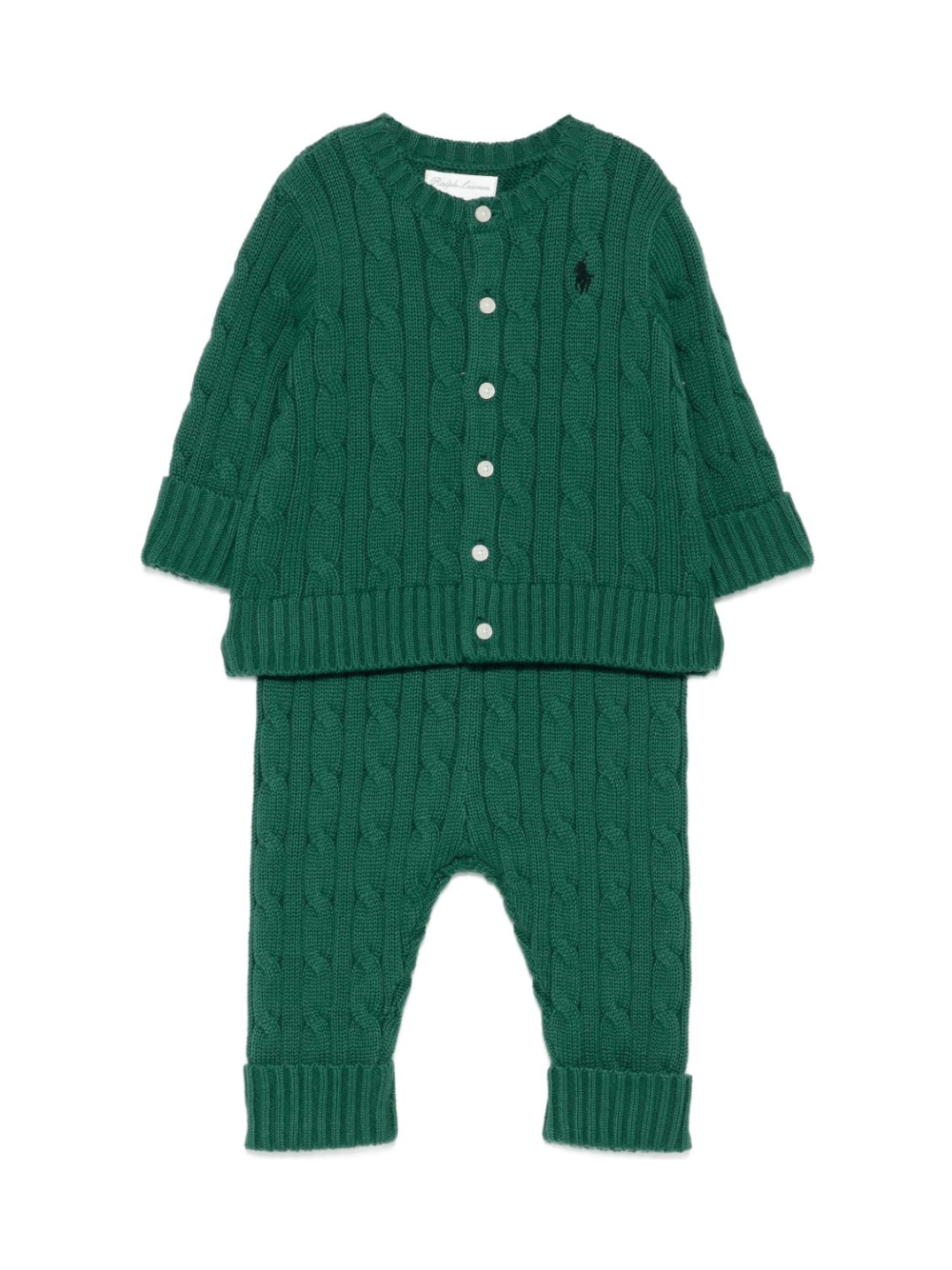 Completo maglione e pantaloni per neonato Polo Ralph Lauren Kids verde con bottoni - Rubino Kids