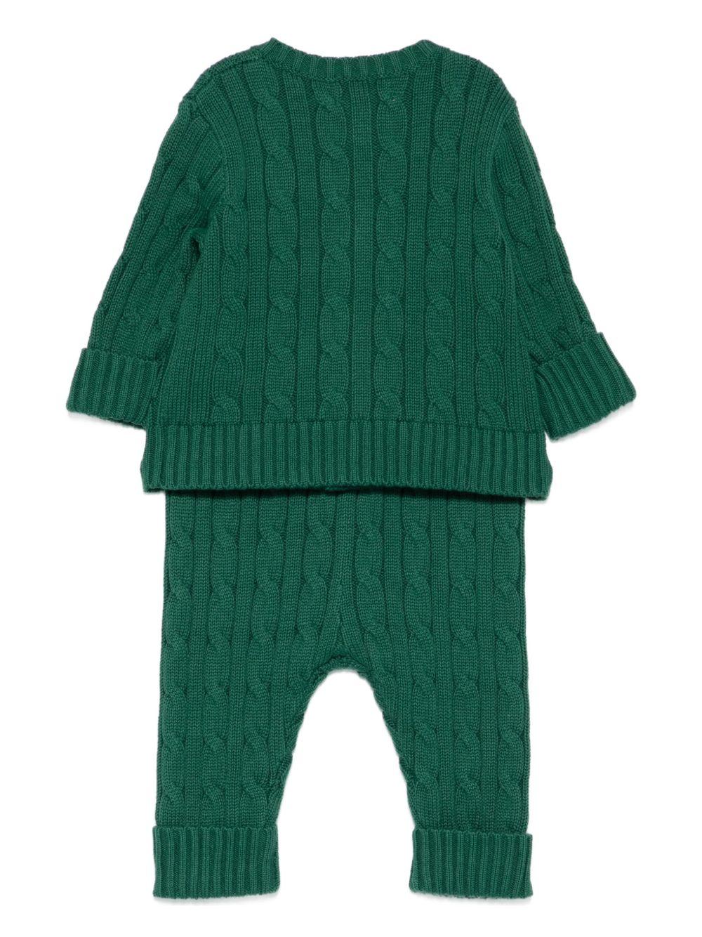 Completo maglione e pantaloni per neonato Polo Ralph Lauren Kids verde con bottoni - Rubino Kids