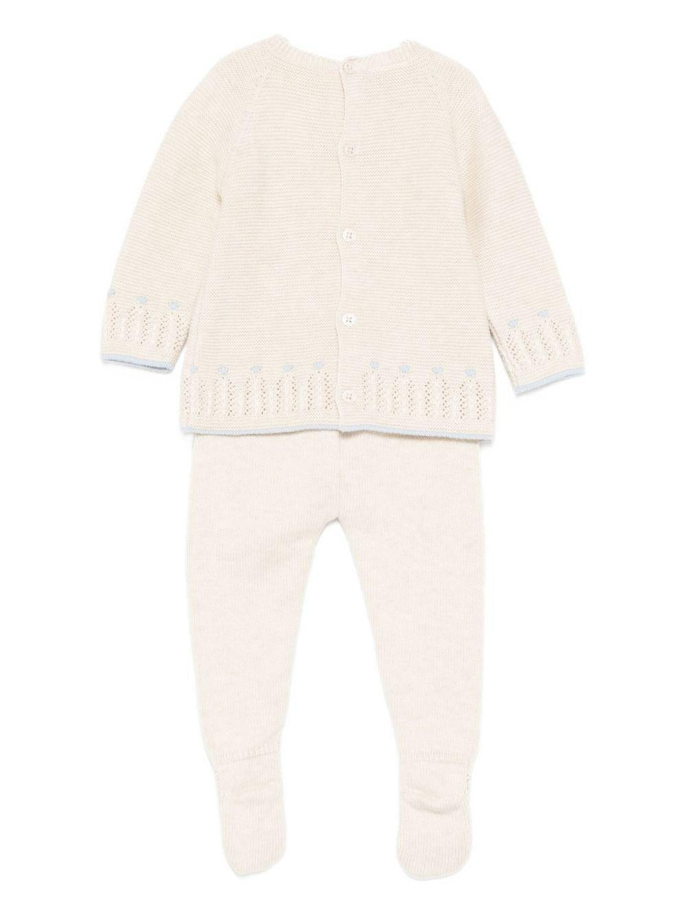 Completo maglione e pataloni per neonati Paz Rodríguez beige con dettagli traforati - Rubino Kids