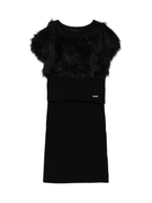 Completo per bambina Monnalisa nero con dettagli in pelliccia - Rubino Kids