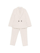 Completo per bambino Paolo Pecora Kids beige monopetto gessato - Rubino Kids