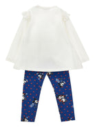 Completo t-shirt e leggins Monnalisa x Disney blu con stampa grafica Topolino e Minnie - Rubino Kids
