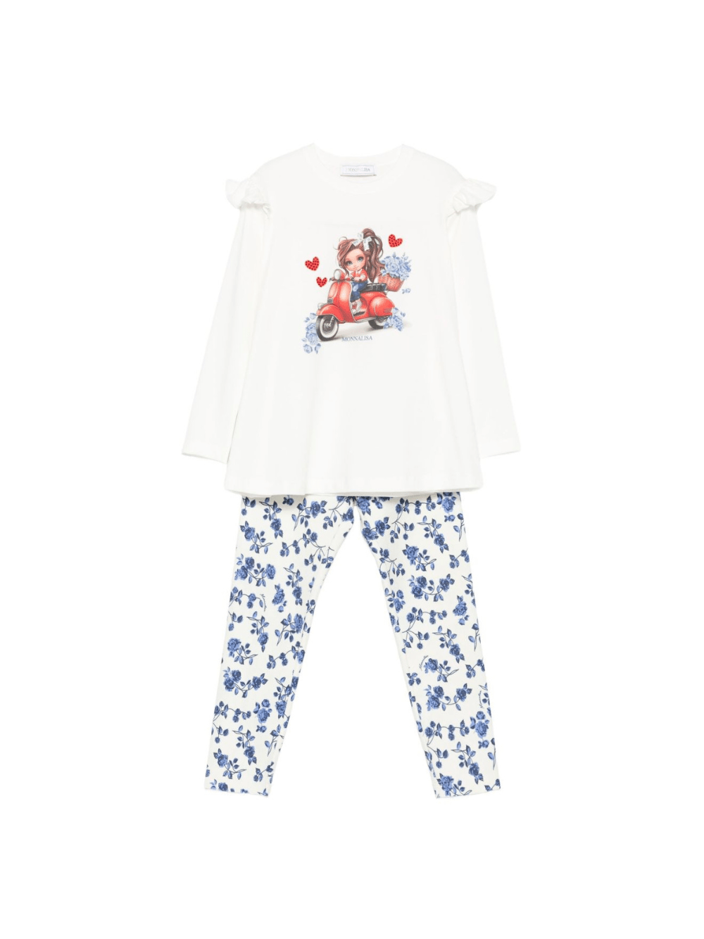 Completo t-shirt e leggins per bambina Monnalisa multicolore con stampa grafica - Rubino Kids
