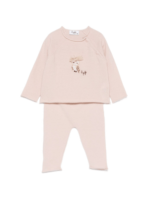 Beige Il Gufo baby boy's t-shirt and trousers set with owl motif