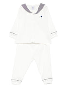 Completo t-shirt e pantaloni per neonato Petit Batea bianco con ricamo cuore - Rubino Kids