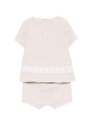 Completo t-shirt e shorts per neonati Paz Rodriguez beige con lavorazione in maglia - Rubino Kids