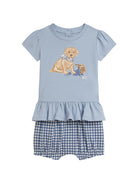 Completo t-shirt e shorts per neonato Polo Ralph Lauren Kids blu con stampa cagnolino sul davanti - Rubino Kids