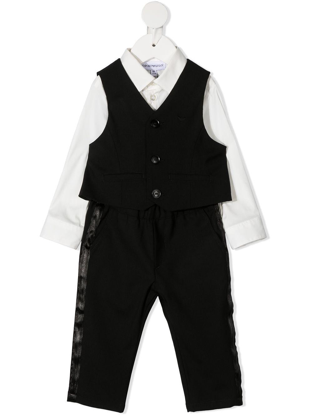 Completo tre pezzi per neonato Emporio Armani Kids bianco e nero con logo ricamato - Rubino Kids