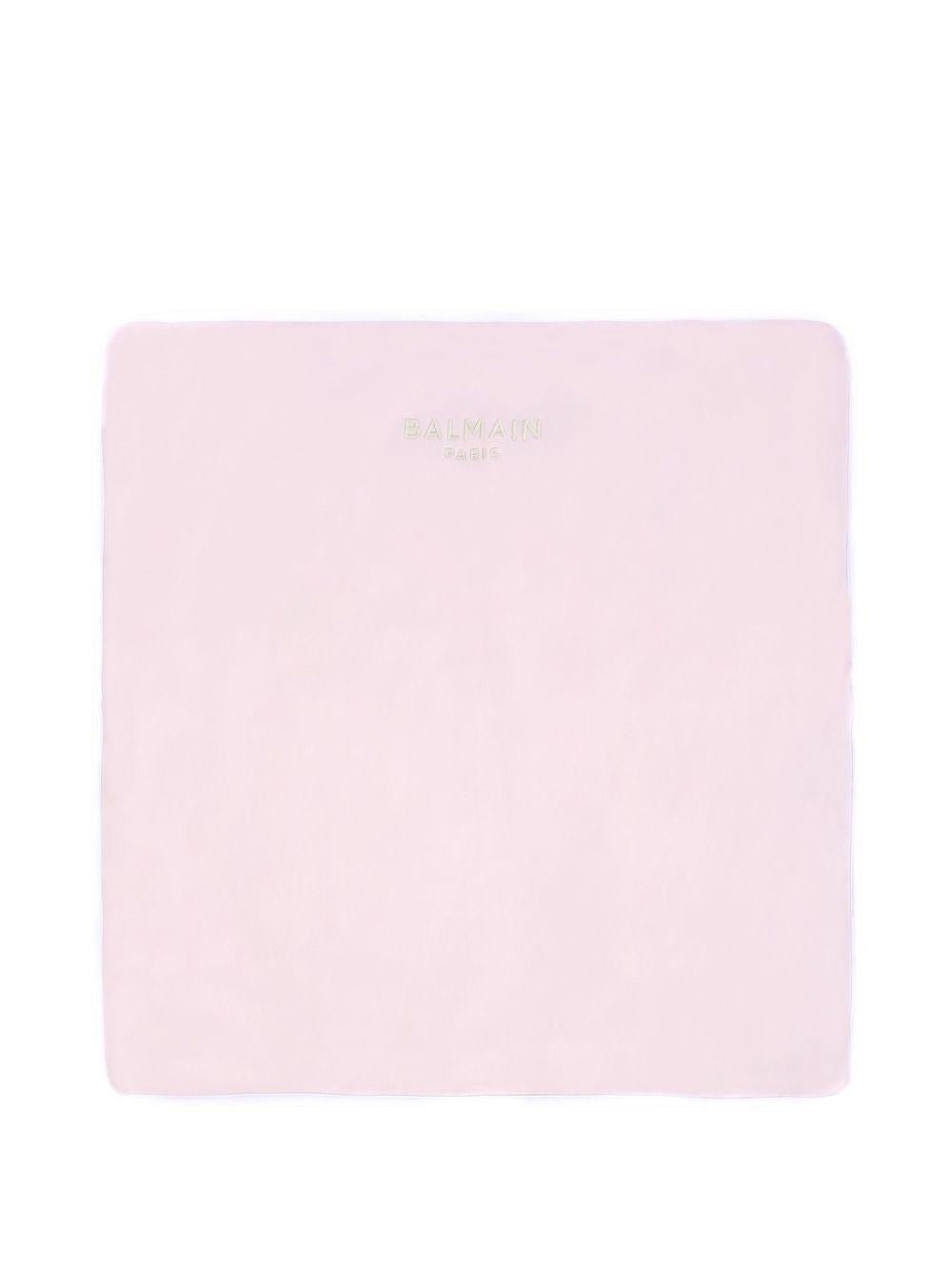 Coperta per neonata Balmain Kids rosa con logo ricamato e forma quadrata - Rubino Kids