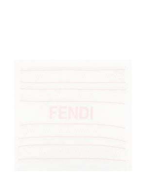 Fendi Kids white baby blanket with pink embroidery and logo