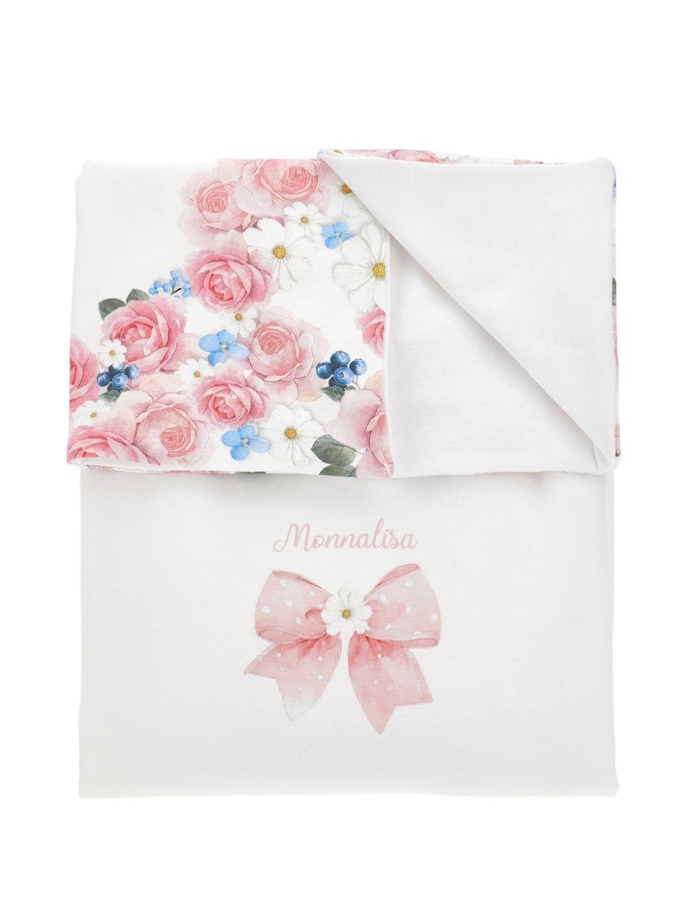 Coperta per neonata Monnalisa bianca con stampa a fiori all - over - Rubino Kids