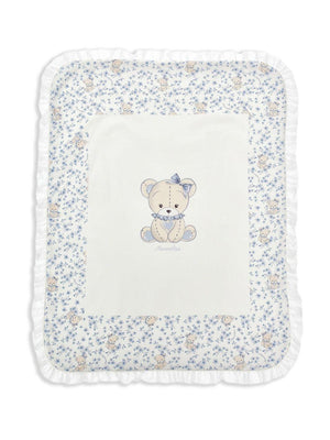 Monnalisa baby blanket in blue with teddy bear print