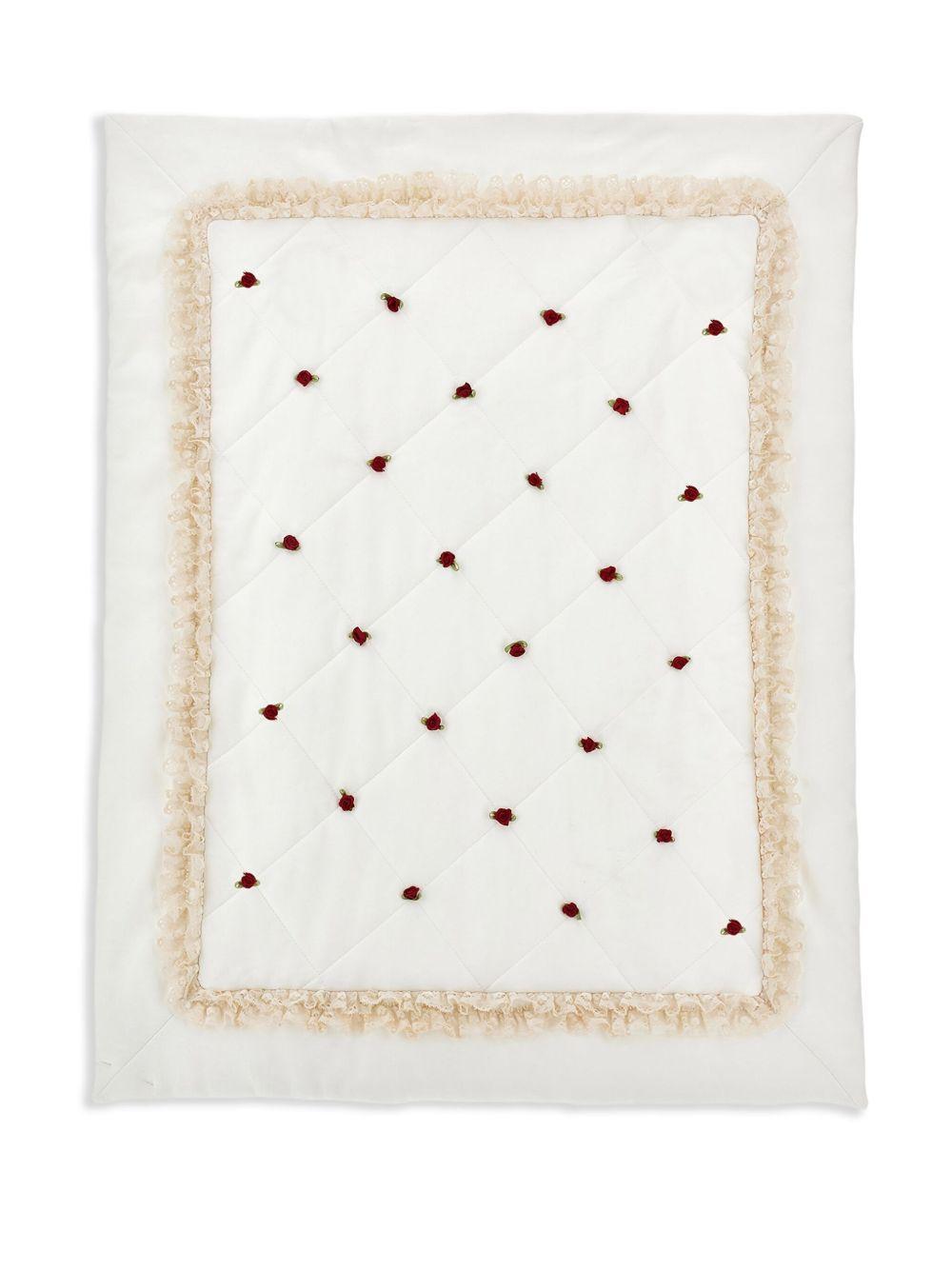 Coperta per neonati Monnalisa bianca con applicazione a fiori - Rubino Kids