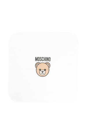 Coperta per neonati Moschino Kids bianca con stampa Teddy Bear