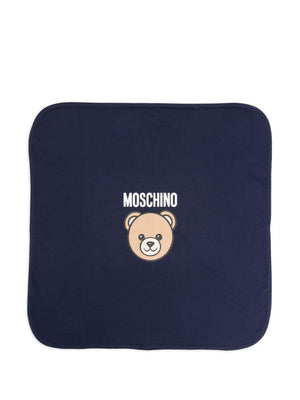 Coperta per neonati Moschino Kids blu con motivo Teddy Bear