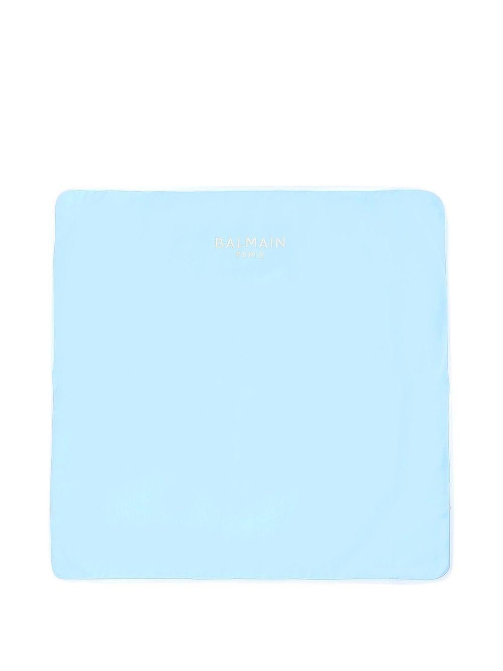 Coperta per neonato Balmain Kids azzurra con logo ricamato e forma quadrata - Rubino Kids