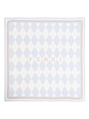 Fendi Kids baby blanket in light blue with geometric embroidery