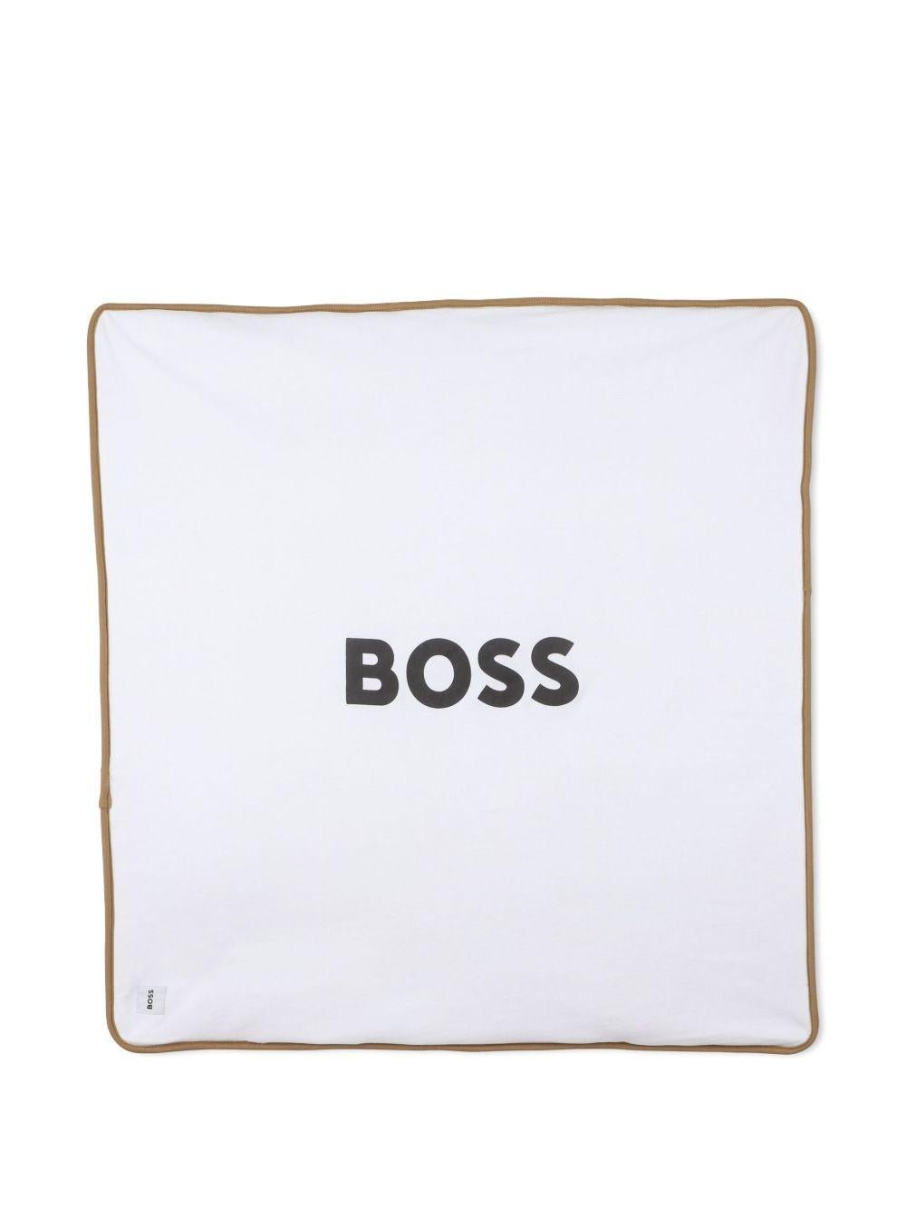Coperta reversibile per neonato Boss Kids beige con design con logo - Rubino Kids