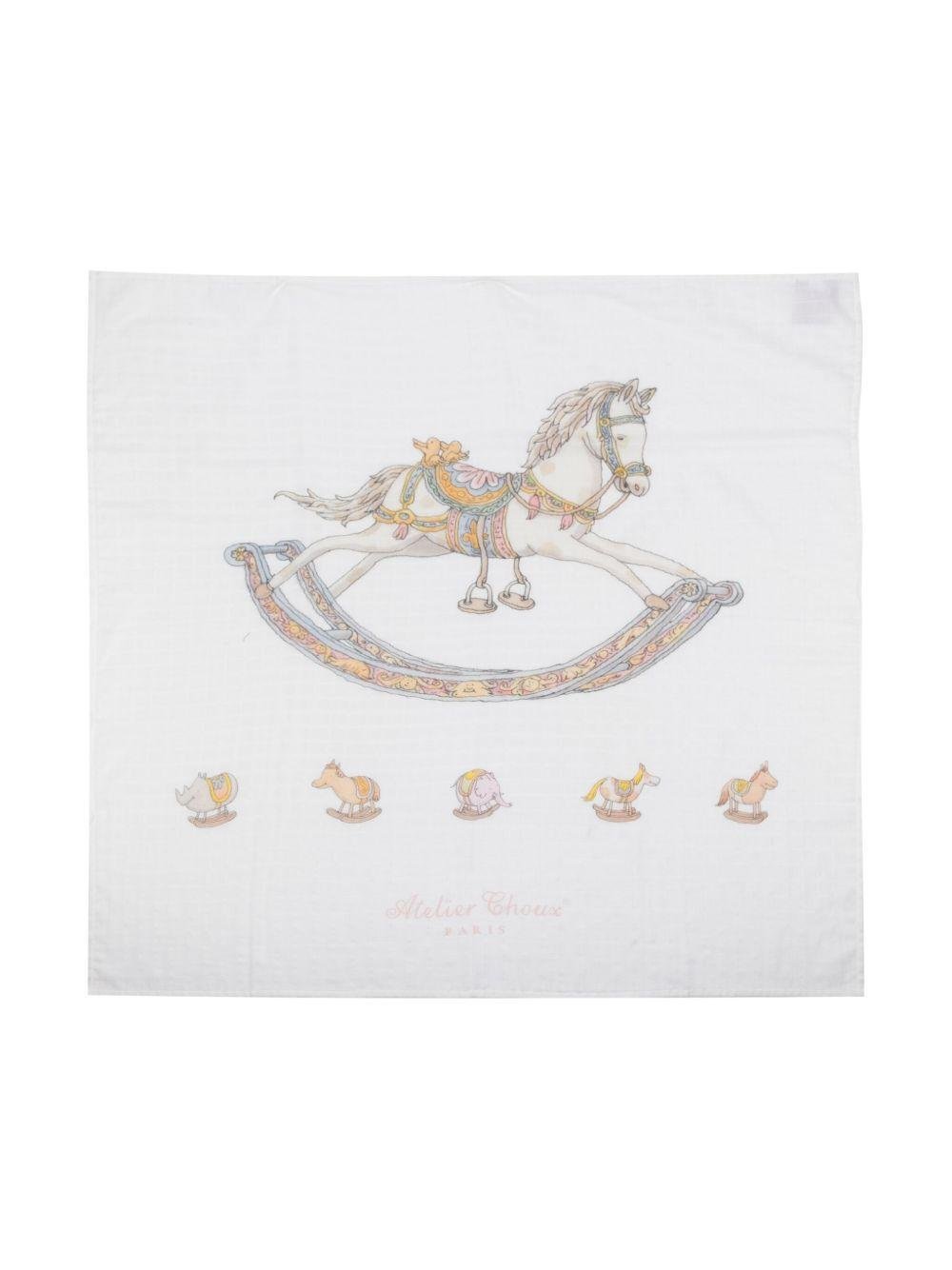 Coperta Rocking Horse per neonati Atelier Choux multicolore con stampa cavallo a dondolo - Rubino Kids