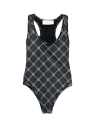 Costume da bagno con stampa per bambina Elisabetta Franchi La Mia Bambina nero con scollo rotondo - Rubino Kids