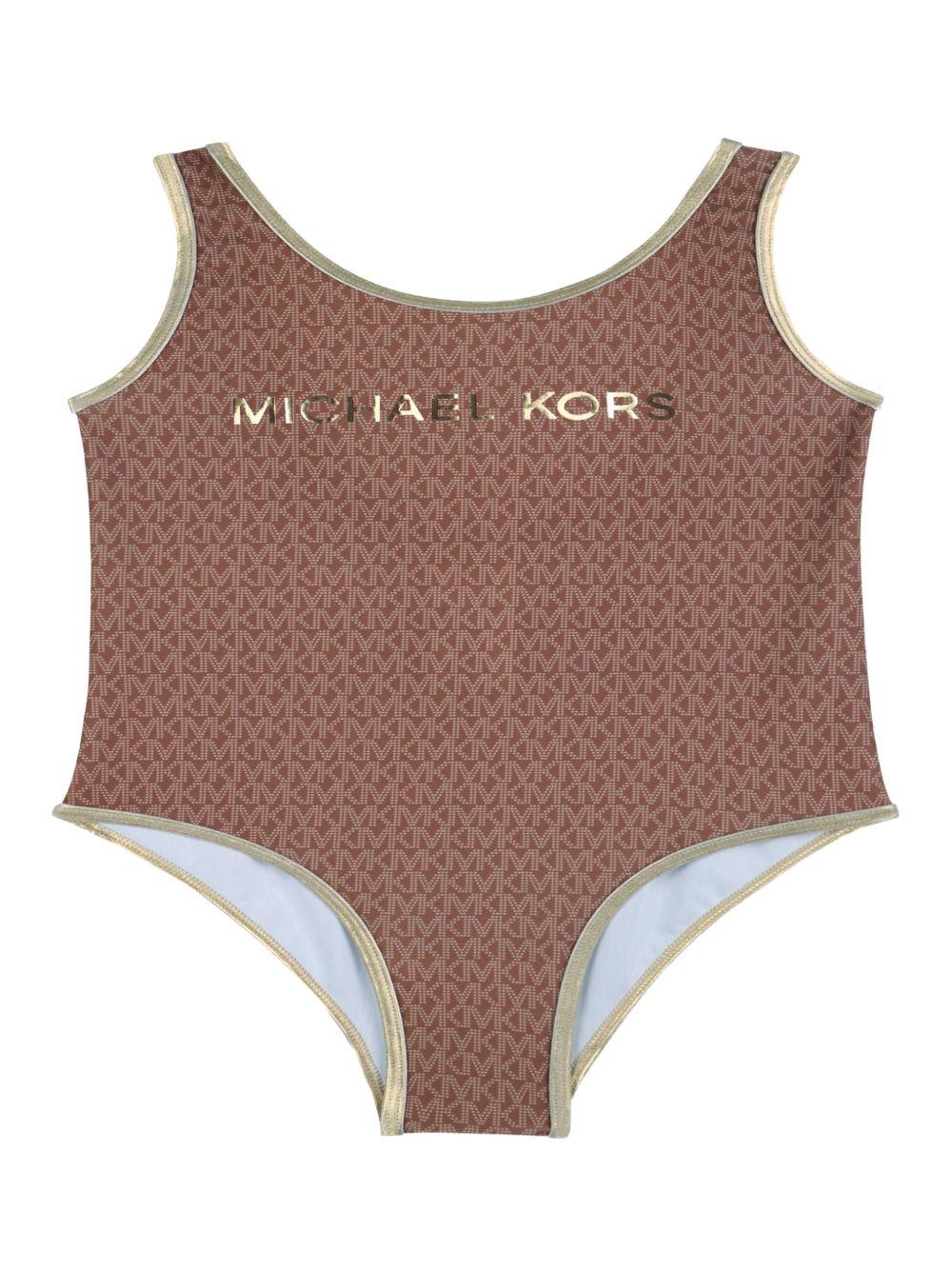 Costume da bagno per bambina Michael Kors Kids marrone con logo all - over - Rubino Kids