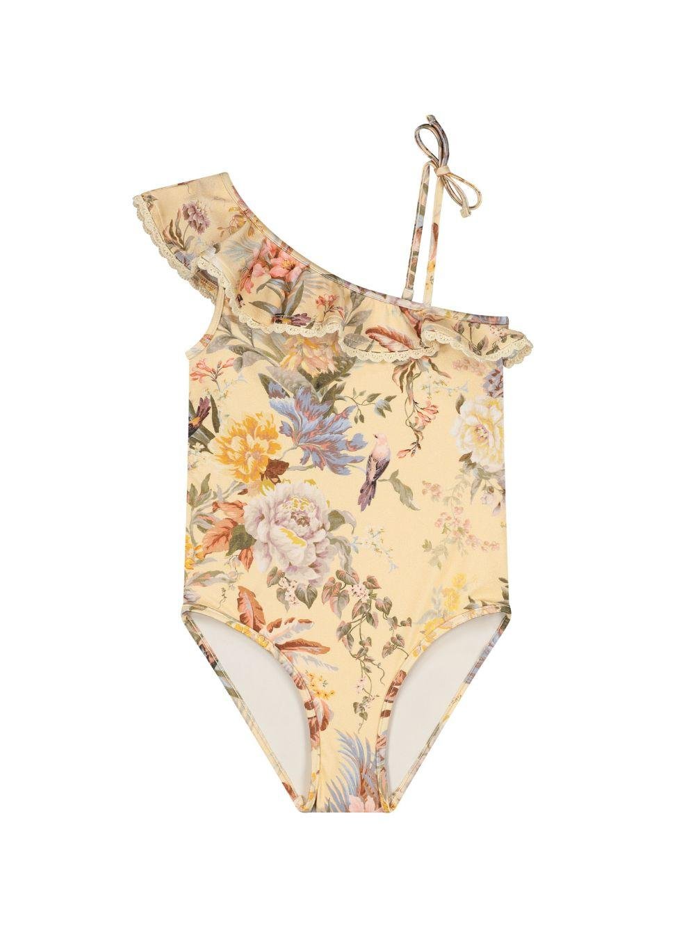 Costume da bagno per bambina Zimmerman Kids giallo tallow con dettagli con ruches - Rubino Kids