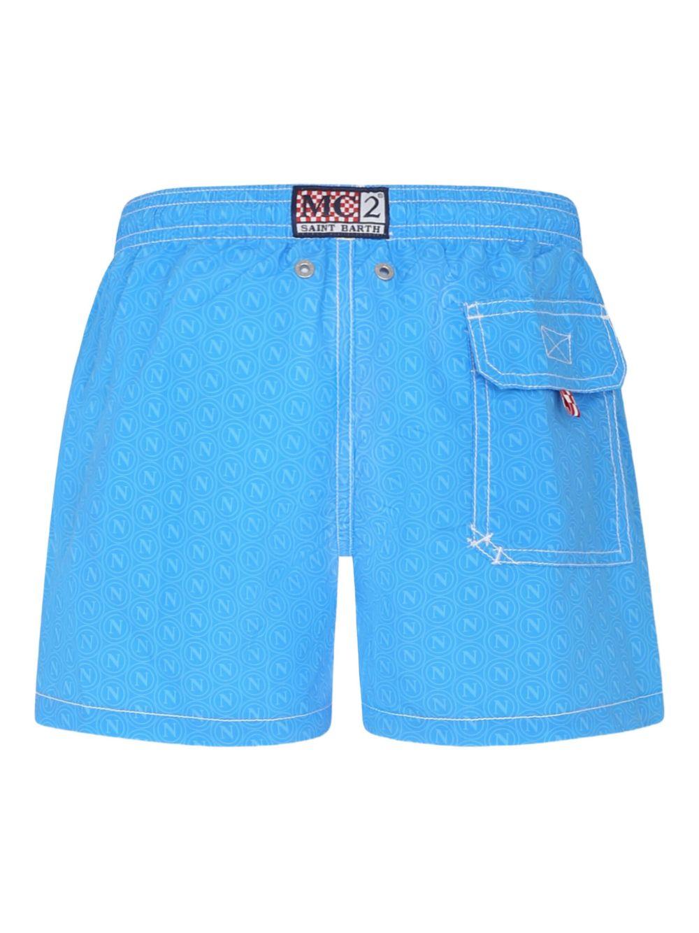 Costume da bagno per bambino MC2 Saint Barth Kids azzurro con applicazione calcio Napoli - Rubino Kids