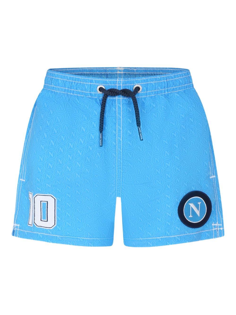 Costume da bagno per bambino MC2 Saint Barth Kids azzurro con applicazione calcio Napoli - Rubino Kids