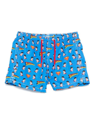 Costume da bagno per bambino MC2 Saint Barth Kids blu con stampa Superman