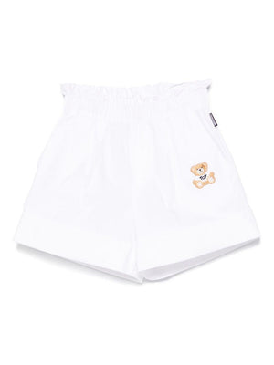 Moschino Kids white Teddy Bear swimsuit for girls with cuffed hem