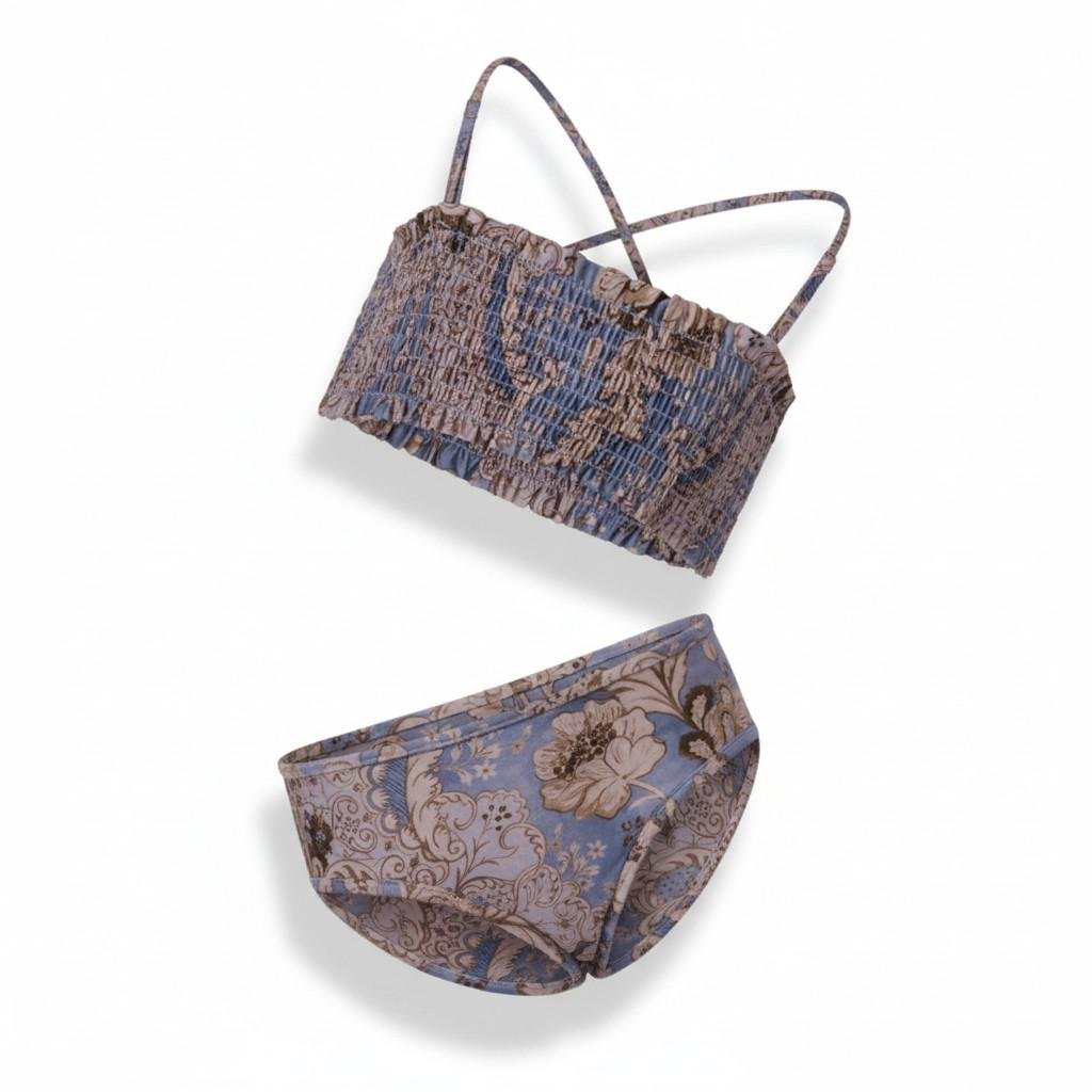 Costume due pezzi per bambina Zimmermann Kids blu con stampa floreale - Rubino Kids