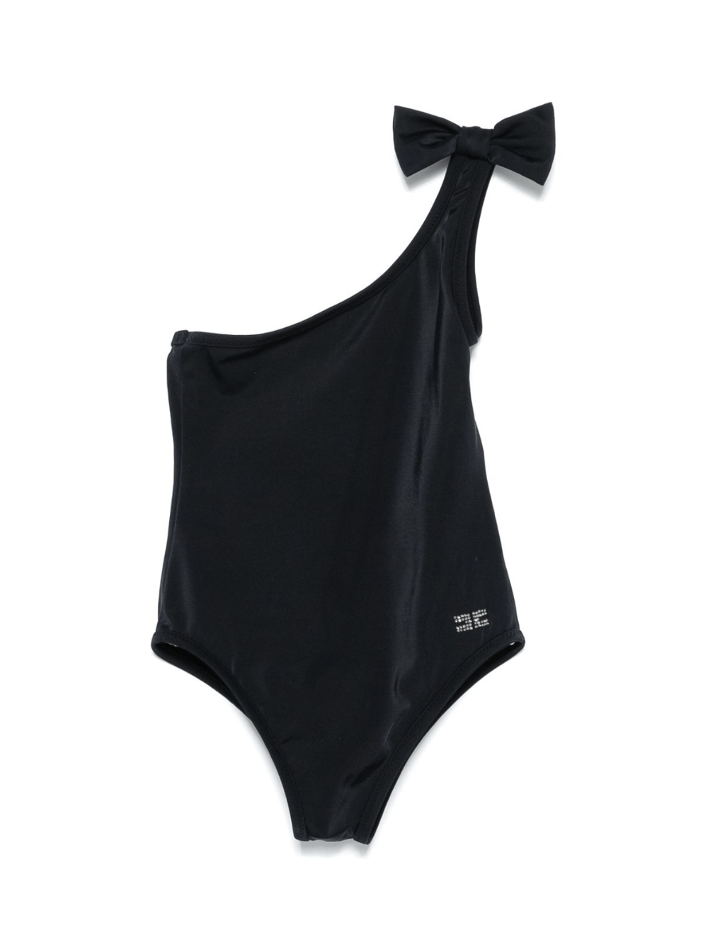 Costume intero con cristalli e logo per bambina Elisabetta Franchi La Mia Bambina nero con design monospalla - Rubino Kids