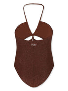 Costume intero per bambina MC2 Saint Barth Kids marrone con dettaglio cut - out - Rubino Kids