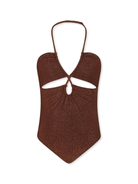 Costume intero per bambina MC2 Saint Barth Kids marrone con dettaglio cut - out - Rubino Kids